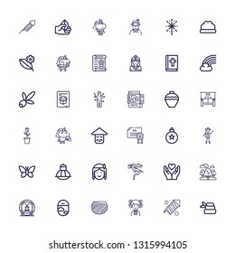 Editable 36 decorative icons for web and mobile. Set of decorative included icons line Zen, Fireworks, Chinese, Pottery, Window, Ceramic, Trees, Heart, Dragon on white background