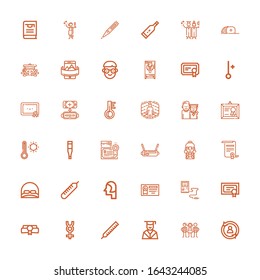 Editable 36 degree icons for web and mobile. Set of degree included icons line Rotate, Students, Graduation, Thermometer, Mercury, Diploma, Student, Cap, Certificate on white background