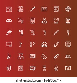 Editable 36 degree icons for web and mobile. Set of degree included icons line Panorama, Student, Freezer, Certificate, Graduation cap, Thermometer, Rotate, Diploma, Graduate on red