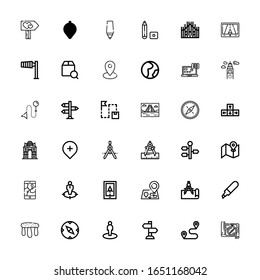 Editable 36 destination icons for web and mobile. Set of destination included icons line Compass, Route, Sign Post, Location, Stonehenge, Marker, Maps, Navigation on white background