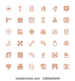 Editable 36 development icons for web and mobile. Set of development included icons line Domain, Software, Php, Strategy, Test tube, Test tubes, Landing page on white background