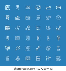 Editable 36 diagram icons for web and mobile. Set of diagram included icons line Budget, Levels, Stock, Statistics, Growth, Analytics, Strategy, Chart, Level on blue background