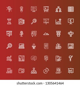 Editable 36 diagram icons for web and mobile. Set of diagram included icons line Presentation, Stats, Pie chart, Diagram, Data, Investment, Research, Analytics, Sale, Graph on red