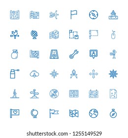 Editable 36 direction icons for web and mobile. Set of direction included icons line Compass, Earth, Map, Flag, Globe, Strategy, Direction, Gps, Direction sign on white background