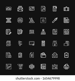 Editable 36 document icons for web and mobile. Set of document included icons line Printer, Diploma, Contract, Bill, Graduation, Browser, Document, Invoice on black background