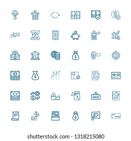 Editable 36 dollar icons for web and mobile. Set of dollar included icons line Cheque, Spreading, Money bag, Cash machine, Banker, Receipt, Business, Sale on white background