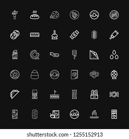 Editable 36 donut icons for web and mobile. Set of donut included icons line Chocolate, Pudding, Donut, Breakfast, Baguettes, Candy, Bread, Sandwich, Cookies on black background