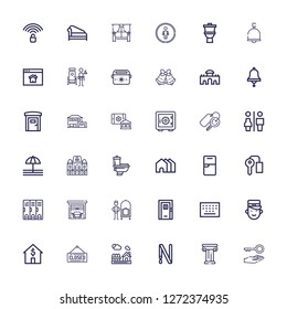 Editable 36 door icons for web and mobile. Set of door included icons line Key, Architecture, Key ring, House, Closed, Bellboy, Keypad, Door, Bellhop, Garage on white background