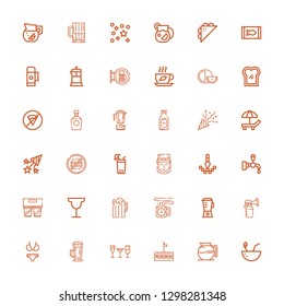 Editable 36 drink icons for web and mobile. Set of drink included icons line Coconut, Coffee maker, Sandwich, Stemware, Frappe, Bikini, Breast pump, Blender on white background
