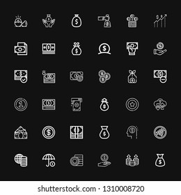Editable 36 earning icons for web and mobile. Set of earning included icons line Money, Coin, Funds, Sign, Money bag on black background