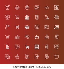 Editable 36 iconos de comercio electrónico para web y móvil. Conjunto de comercio electrónico incluye iconos línea Box, método de pago, tienda en línea, Trole, cesta, lista de deseos, pago en línea, Dominio en rojo
