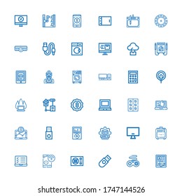 Editable 36 electronic icons for web and mobile. Set of electronic included icons line Ebook, Gamepad, Usb, Power, Remote control, Laptop, Amplifier, Monitor on white background