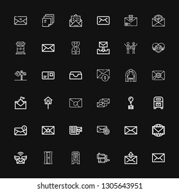 Editable 36 envelope icons for web and mobile. Set of envelope included icons line Email, Mail, Sharpener, Mailbox, Envelope, Message, Failed message, Wedding arch on black background
