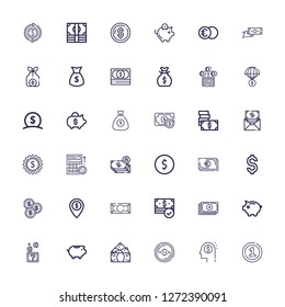 Editable 36 euro icons for web and mobile. Set of euro included icons line Coin, Money, Dollar, Piggy bank, Coins, Yuan, Cash, Budget, Money bag, Money transfer on white background