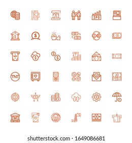 Editable 36 iconos de intercambio para web y móvil. Conjunto de intercambio incluye íconos línea Atm, Money, Loan, Coin, Bank, Funds, Dollar, Transfer, Coins, Communication on White Background