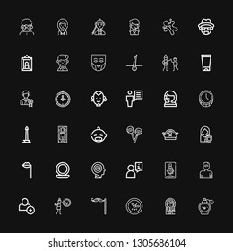 Editable 36 face icons for web and mobile. Set of face included icons line Perfume, Eskimo, Clock, Mustache, Disgusted, Add user, User, Admin, Head, Mirror on black background