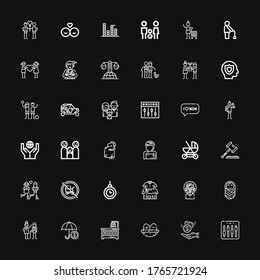 Editable 36 family icons for web and mobile. Set of family included icons line Equalizer, Donation, Nest, Baby crib, Insurance, Old man, Baby, Woman, Clothes donation on black background