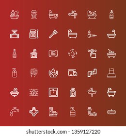 Editable 36 faucet icons for web and mobile. Set of faucet included icons line Bath, Pipe, Soap, Faucet, Bathtub, Sink, Water, Pipes, Plumber, Tap, Plunger, Antiseptic on red
