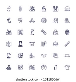 Editable 36 figure icons for web and mobile. Set of figure included icons line Best friend, Hook, Injured, Luge, Family, Friends, Exercise, Pushup, Koala, Hiking on white background