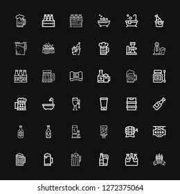 Editable 36 foam icons for web and mobile. Set of foam included icons line Beer, Dispenser, Gel, Bath, Antiseptic, Beers, Soap on black background