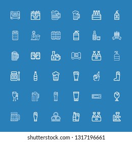 Editable 36 foam icons for web and mobile. Set of foam included icons line Beer, Bath, Gel, Antiseptic, Soap, Beers, Shampoo, Mattress, Skin on blue background
