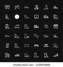 Editable 36 footwear icons for web and mobile. Set of footwear included icons line Heels, Boots, Boot, Ice skate, Sandals, Shoes, Step, Sneakers, Footprint on black background