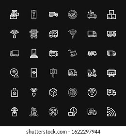 Editable 36 free icons for web and mobile. Set of free included icons line Wifi, Delivery truck, Vegan food, Slavery, Delivery, Sugar, Wireless, Truck, Signal on black background