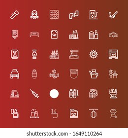 Editable 36 iconos de gas para web y móvil. Conjunto de iconos de la línea de gas, incluidos: Parrilla barbacoa, linterna, gasolina, encendedor, planta nuclear, horno, oxígeno, tanque de oxígeno, energía nuclear en rojo