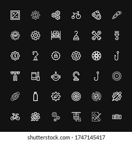 Editable 36 gear icons for web and mobile. Set of gear included icons line Digital clock, Edit tools, Maintenance, Gear, Setting, Bike, Settings, Setup, Wheel on black background