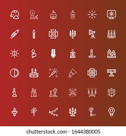 Editable 36 iconos de resplandor para web y móvil. Conjunto de luces incluidas línea de iconos Luz, Antorcha, Vela, Sparkler, Velas, Brillo, Juego, Luz de foco, Esparkle, Brillo, Bombilla en rojo