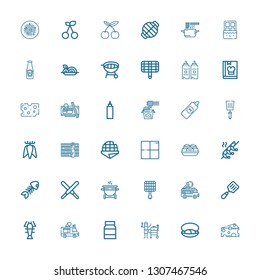 Editable 36 gourmet icons for web and mobile. Set of gourmet included icons line Cheese, Mussel, Grill, Mayonnaise, Ice cream truck, Lobster, Spatula, Chocolate on white background
