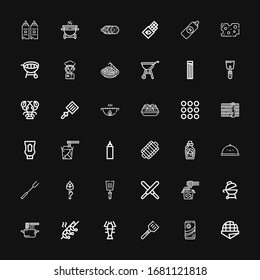 Editable 36 gourmet icons for web and mobile. Set of gourmet included icons line Stroopwafel, Chocolate, Spatula, Lobster, Shrimp, Noodles, Grill, Asparagus on black background