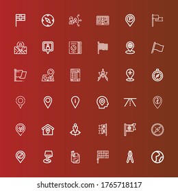 Editable 36 gps icons for web and mobile. Set of gps included icons line Geography, Compass, Flag, Pinned, Position, Placeholder, Flags, Location, Road, Tracking, Maps on red