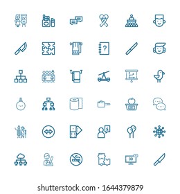 Editable 36 group icons for web and mobile. Set of group included icons line Knife, d, Puzzle, No smoking, Interview, Network, Networking, Balloon, User, Domino on white background