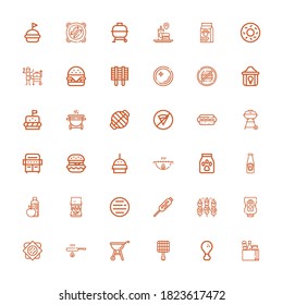 Editable 36 hamburger icons for web and mobile. Set of hamburger included icons line Food, Fried chicken, Grill, Fried, Sandwich, Ketchup, Bbq, Hamburger, Burger on white background