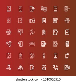 Editable 36 handset icons for web and mobile. Set of handset included icons line Smartphone, Telephone, Phone, Call on red