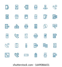 Editable 36 handset icons for web and mobile. Set of handset included icons line Smartphone, Phone, Telephone, Call on white background
