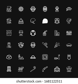 36 iconos de sombrero editables para web y móvil. Juego de cosas que incluye íconos Pirate, Escuela, Mosket, Agitador del Partido, Detective, Trick, Swimsuit, Dynamite, Restaurante sobre fondo negro