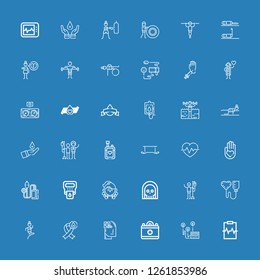 Editable 36 heartbeat icons for web and mobile. Set of heartbeat included icons line Cardiogram, Heart rate, Medical, Health, Blood donation, Fitness, Death on blue background