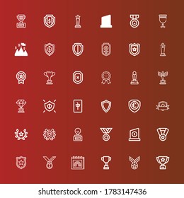 Editable 36 honor icons for web and mobile. Set of honor included icons line Trophy, Medal, Pride, Medals, Police badge, Laurel, Shield, Mahjong, Championship, Award, Badge on red