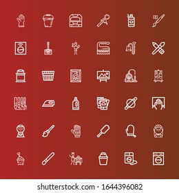 Bearbeitbar 36 Haushaltswerksymbole für Web und Mobile. Reihe von Hausarbeiten inklusive Ikonen Linie Waschmaschine, Eimer, Housekeeping, Brush, Haushaltshilfe, Handschuhe, Duster, Broomstick, Maschine auf Rot