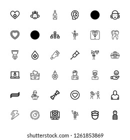 Editable 36 human icons for web and mobile. Set of human included icons line Prisioner, Policeman, Scientist, Artificial intelligence, Lens, Ray, Salesman on white background