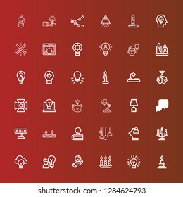 Editable 36 illumination icons for web and mobile. Set of illumination included icons line Candle, Lightbulb, Candles, Idea, Desk lamp, Lamp, Spotlight, Chandelier, Glow on red