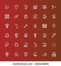 Editable 36 imagination icons for web and mobile. Set of imagination included icons line Brain, Idea, Lamp, Unicorn, Smart, Magic wand, Layout, Creativity, Brainstorm, Wand on red