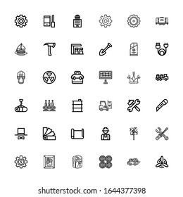 Editable 36 industry icons for web and mobile. Set of industry included icons line Windmill, Pick up, Barrels, Log, Painting, Cogwheel, Maintenance, Worker on white background
