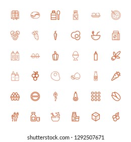 Editable 36 ingredient icons for web and mobile. Set of ingredient included icons line Blueberry, Sugar, Diary product, Coconut, Syrup, Asparagus, Pistachio on white background