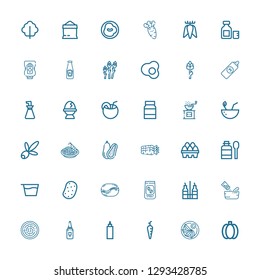 Editable 36 ingredient icons for web and mobile. Set of ingredient included icons line Green pepper, Jiaozi, Carrot, Sauce, Mayonnaise, Hummus, Seasoning, Vinegar on white background