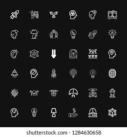 Editable 36 innovation icons for web and mobile. Set of innovation included icons line Cube, Brain, Startup, Lamp, Light, Mind, Drone, Brainstorming, Idea on black background