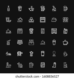 Editable 36 kettle icons for web and mobile. Set of kettle included icons line Beer, Coffee, Kettle, Tea, Coffee maker, Coffee grinder, Oven, Malt, shop on black background