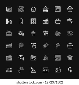 Editable 36 knob icons for web and mobile. Set of knob included icons line Faucet, Radio, Control, Shopping basket, Control panel, Water tap, Door hanger, Tap on black background